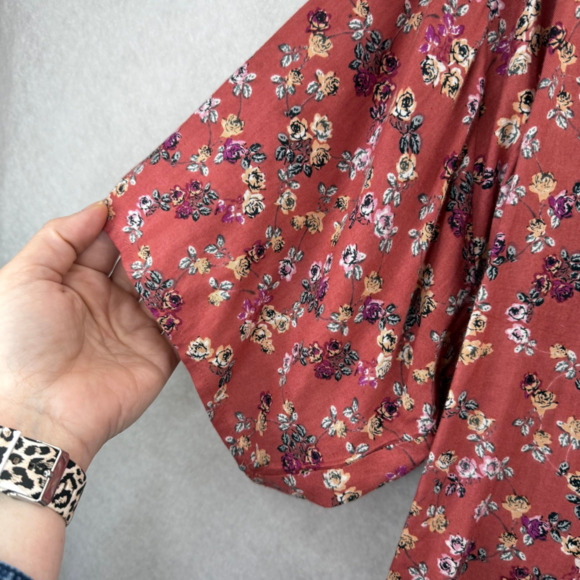 Japna Pink Floral Tie Front Hem Crop Boho Blouse Sz Large Beachy Feminine Casual - Picture 5 of 6